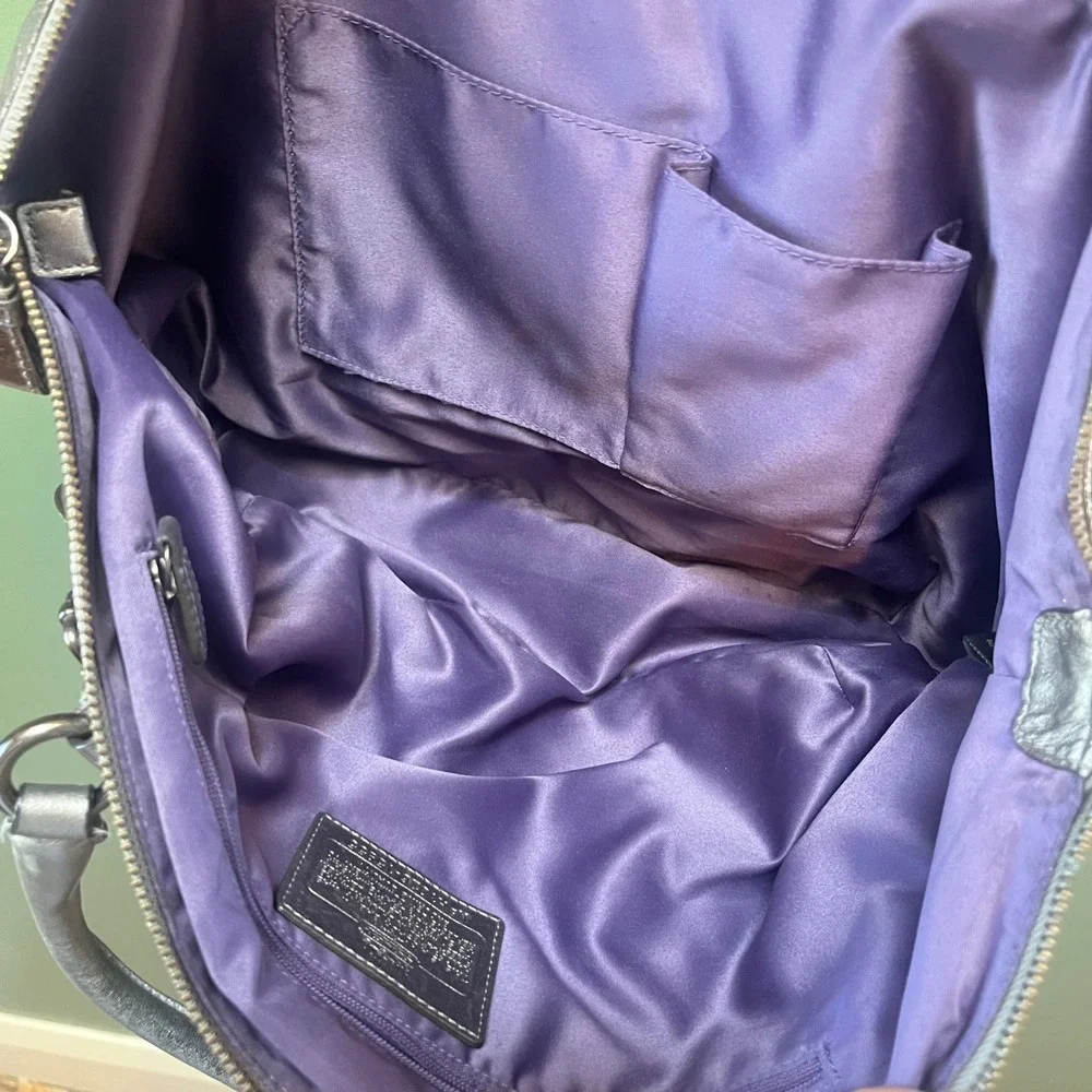 Coach Madison Metallic Pewter Silver Leather Satchel Shoulder Bag‎ Purse